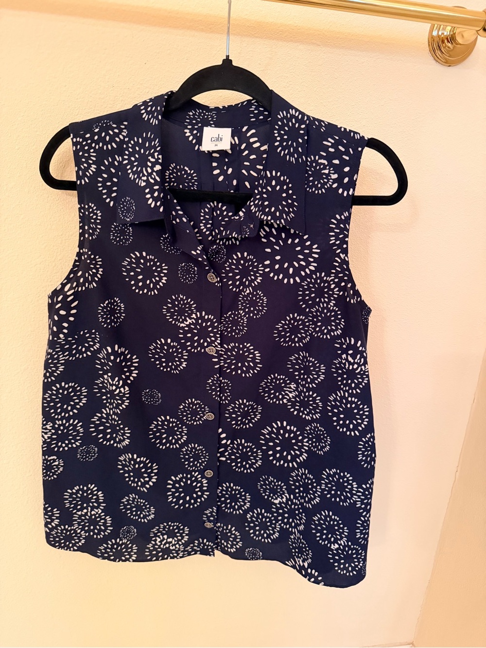 CAbi Navy Sleeveless Dandelions White Burst Print style #5215 - Picture 1 of 4